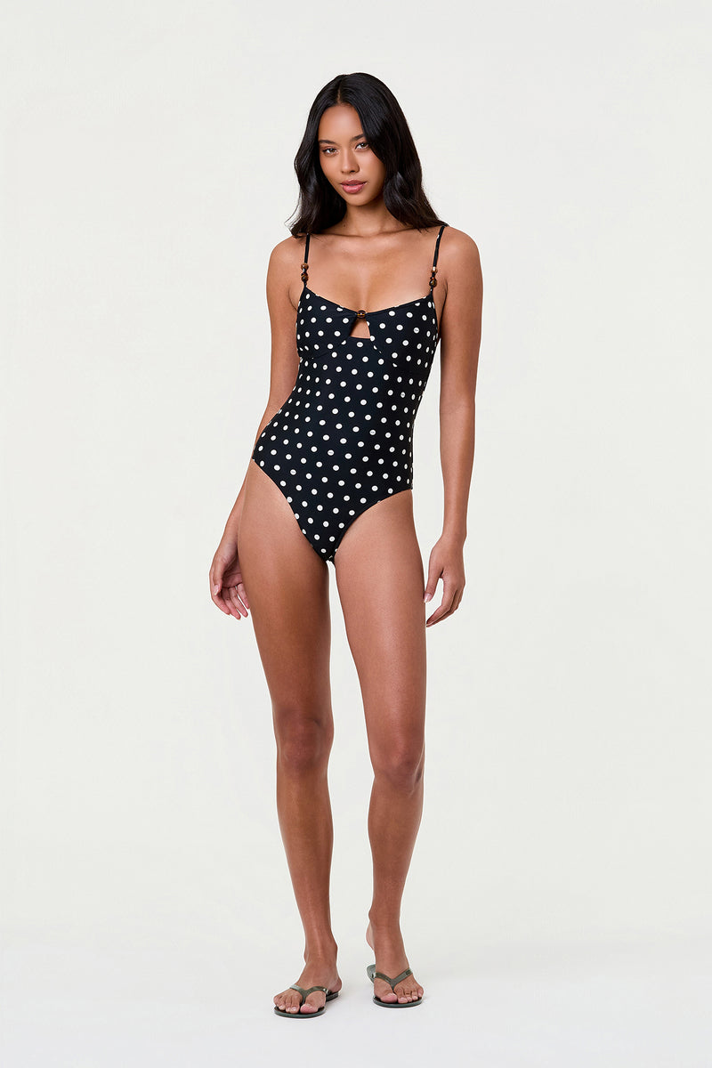 ANELA ONE PIECE SUIT - BLACK IVORY POLKA DOT