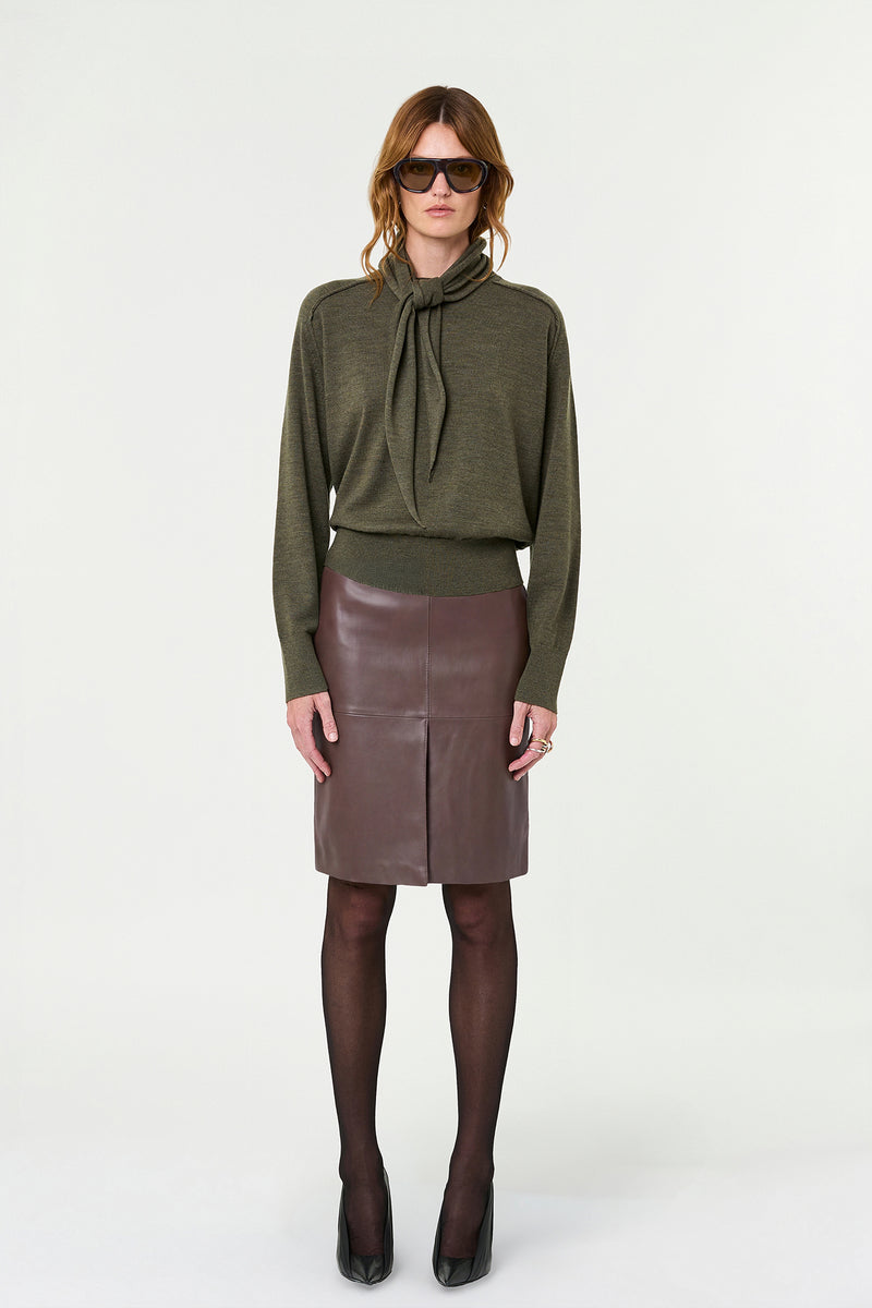 VEDA TIE NECK SWEATER - OLIVE
