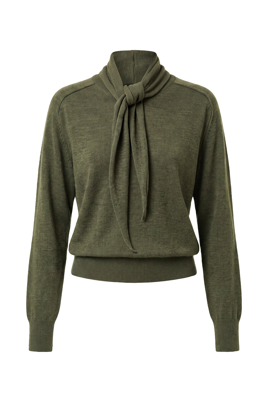 VEDA TIE NECK SWEATER - OLIVE