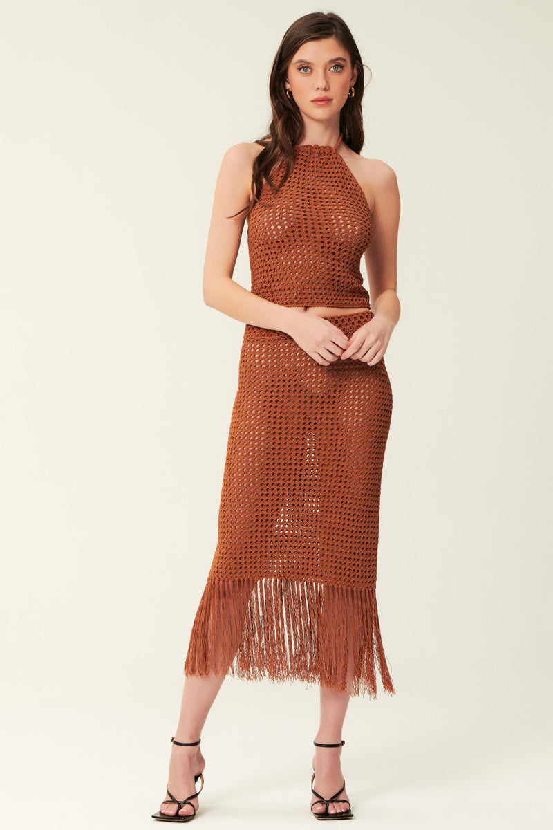 Helen Crochet Fringe Skirt - Russet
