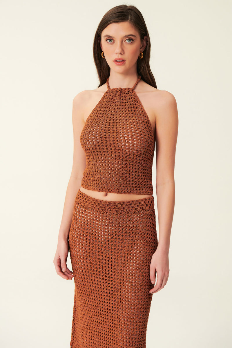 Holly Crochet Halter Top - Russet